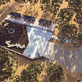 Kids Play Area With Trees Shaded Shelters Play Structures Sand and Paved Ground Seating Areas