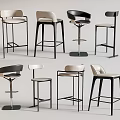 Modern Bar Stools With Metal Frames Upholstered Seats And Various Backrest Designs 3d model