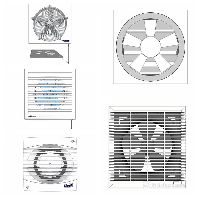 Various Air Conditioning Fan Designs Featuring Grille and Blade Structures for Home Use 3d model