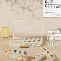 Transparent Pill Organizer With Pills Morning Noon Night Time Labels And Small Notebook On Table