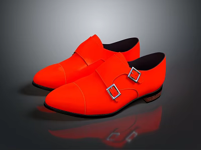 Orange Leather Shoes With Smooth Upper Buckle Detail And Reflective Sole For Daily Use 3d model