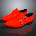 Orange Leather Shoes With Smooth Upper Buckle Detail And Reflective Sole For Daily Use