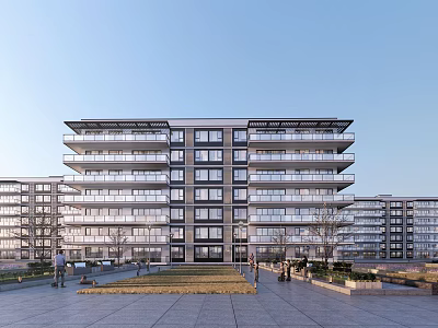 Modern Residential Complex With Multi Storey Buildings Glass Facades Balconies And Landscaped Square 3d model