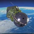Green Silver Spacecraft With Antennas And Spherical Module Orbiting Earth 3d model