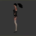Woman In Black And Red Bodysuit With Mechanical Armor Arm And Leg Design