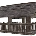 Rustic Wooden Shed With Sloped Shingle Roof And Wooden Rail Fence In Traditional Design