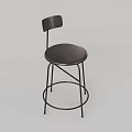 Black Leisure Chair With Metal Frame Round Seat And Flat Backrest Design