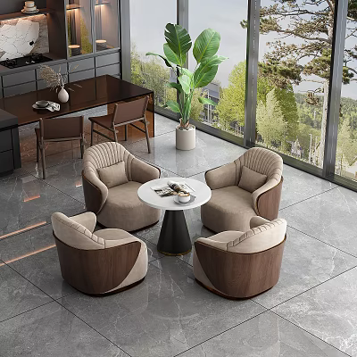Luxury Modern Kitchen Dining Table And Chairs Set With Marble Top And Upholstered Seats 3d model