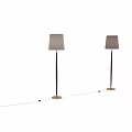 Set of Two Modern Floor Lamps With Black Metal Stand And Beige Linen Shade