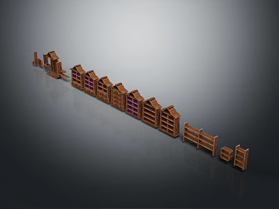 Wooden Bookcase Collection With Various Designs Open Shelves And Cabinet Doors 3d model