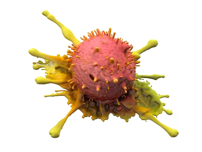 3D Rendered Virus Structure With Red Spiky Surface And Yellow Green Splashes 3d model