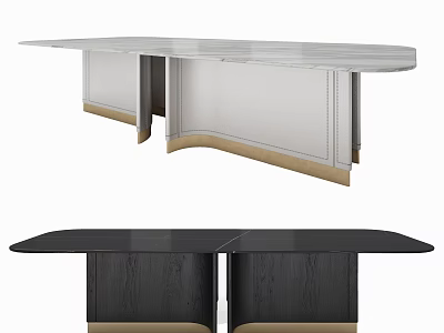 Modern Dining Table With Marble Top Black Surface And Gold Accent Base 3d model