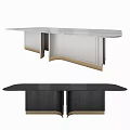 Modern Dining Table With Marble Top Black Surface And Gold Accent Base 3d model