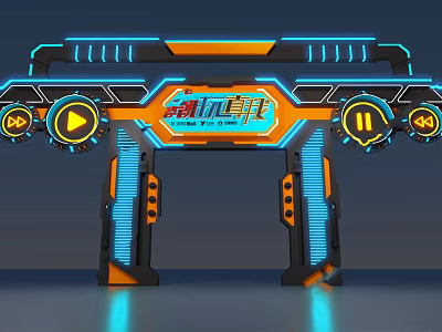 Game Themed Event Entrance Gate With Neon Lights Illuminated Buttons And Futuristic Design 3d model