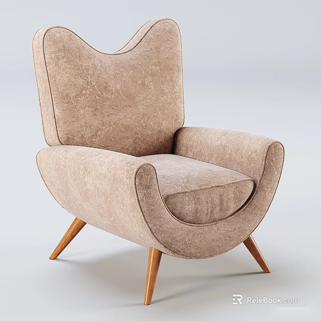 Modern Light Brown Fabric Single Sofa With Unique Design And Wooden Legs 3d model 