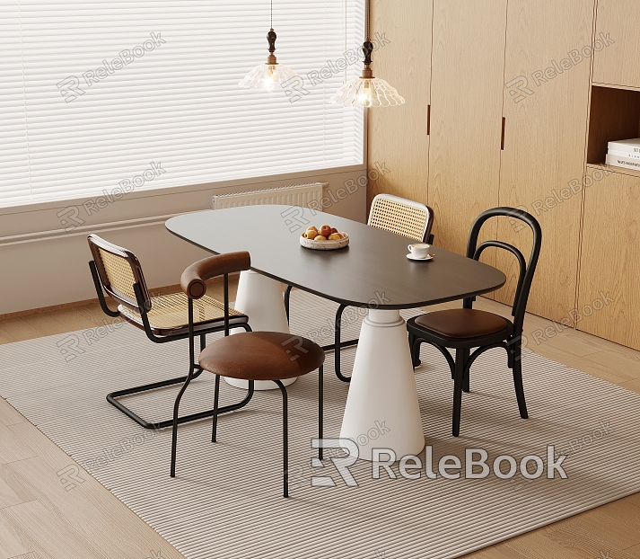 Quiet style dining table and chair combination model