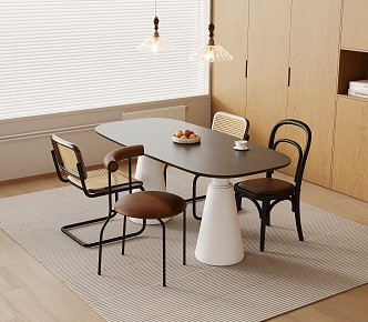 Quiet style dining table and chair combination 3d model