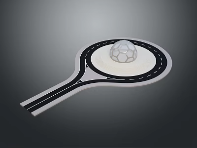 Racquet Shaped Structure With Central Soccer Ball And Circular Road Lines Design 3d model
