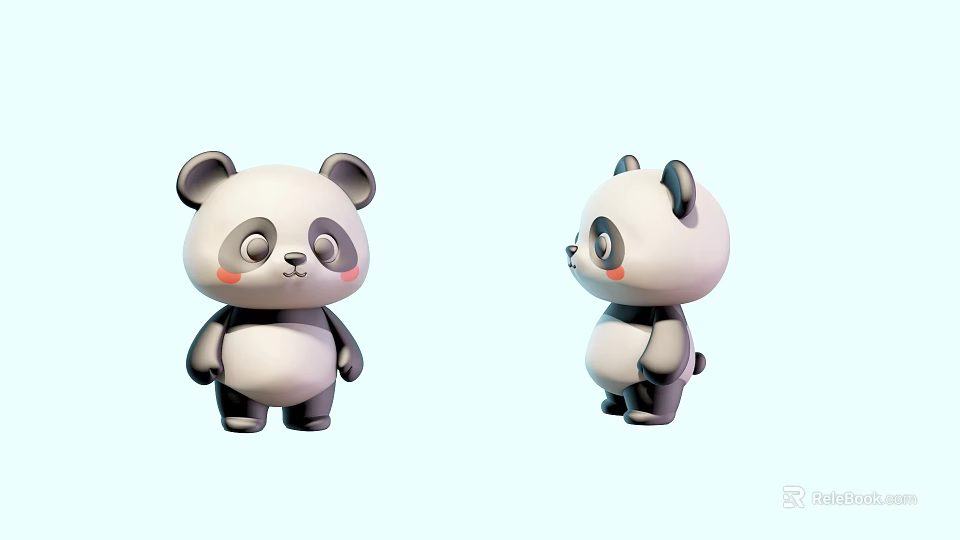 Cute Panda Doll With Front And Side Views Adorable Cartoon Design 3d model 