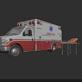 Red And White Emergency Ambulance Vehicle With Stretcher For Medical Services