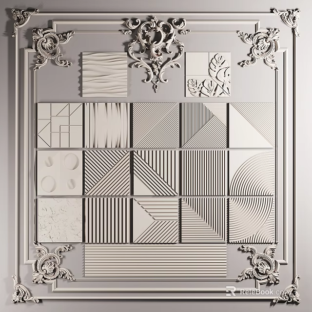 Various Decorative Wall Paneling Designs With Geometric Patterns And Textured Styles 3d model