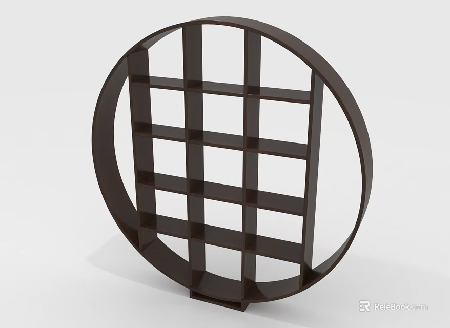 Modern Round Dark Bookcase Featuring Grid Lattice Structure And Open Shelves 3d model