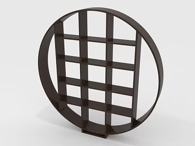 Modern Round Dark Bookcase Featuring Grid Lattice Structure And Open Shelves 3d model