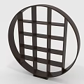 Modern Round Dark Bookcase Featuring Grid Lattice Structure And Open Shelves 3d model
