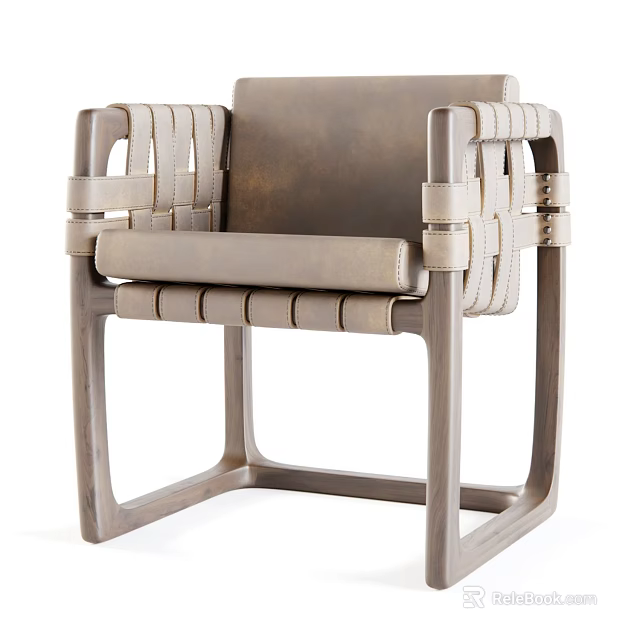 Modern Armchair Featuring Wooden Frame Woven Details And Upholstered Seat 3d model 