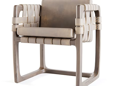 Modern Armchair Featuring Wooden Frame Woven Details And Upholstered Seat 3d model
