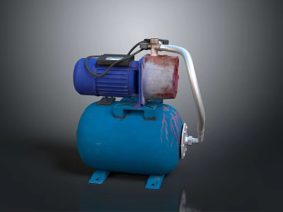 Blue Industrial Air Compressor With Motor Tank And Silver Pipe Parts 3d model