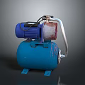 Blue Industrial Air Compressor With Motor Tank And Silver Pipe Parts
