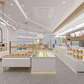 Modern Dessert Shop Interior With Wooden Walls Pastry Display Counters And Cashier Counter 3d model