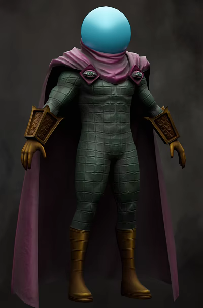 Game and Movie Character in Green Checkered Bodysuit with Purple Cape and Golden Arm Cuffs 3d model
