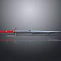 Silver Decorative Sword With Red Handle And Metal Hilt On Reflective Gray Surface