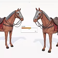 Two Brown Reptiles With Saddle And Harness Accessories On White Background 3d model