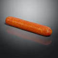 Juicy Orange Sausage with Textured Surface Isolated on Dark Background
