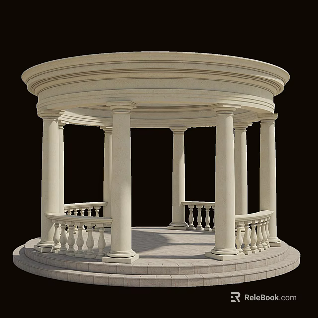 White Circular Gazebo Structure With Classical Columns And Ornate Railing 3d model