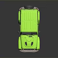 Green Two Door Off Road Vehicle With Roof All Terrain Tires And Reflective Surface