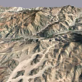 Aerial View of Green Valley Farmland Garden Landscape with Mountain Surroundings and Road