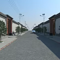Scenic Chinese Traditional Commercial Street with Buildings Street Lamps Trees and Parked Car