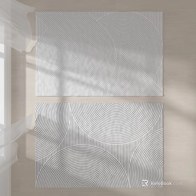 White Square Rugs With Circular Line Patterns Under Natural Light 3d model 