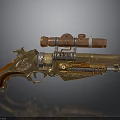 Steampunk Pistol with Copper Scope Golden Brass Body and Wooden Grip