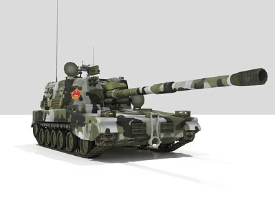 Modern Military Main Battle Tank With Camouflage Pattern And Cannon Turret 3d model