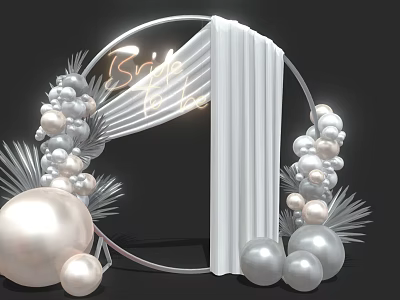 Elegant Decorative Balloons With Pearls Circular Frame And White Curtains 3d model