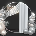 Elegant Decorative Balloons With Pearls Circular Frame And White Curtains