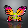 Colorful Spotted Butterfly Character With Green Body And Vibrant Wings Reflection