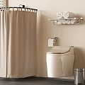 Bathroom Accessories Including Shower Curtain Toilet Paper Holder Towel Rack With Towels And Trash Can