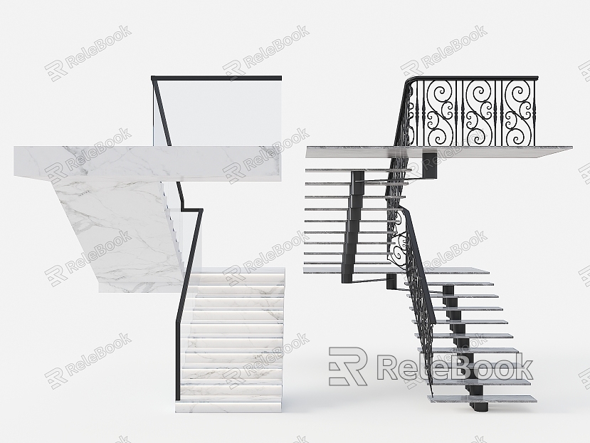 Handrail Stairs Indoor Stairs Steel Structure Stairs Floor Stairs Open Stairs Glass Railing Stairs model