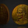 Decorative Gold Coin With Intricate Patterns And Headdress Portrait On Two Sides